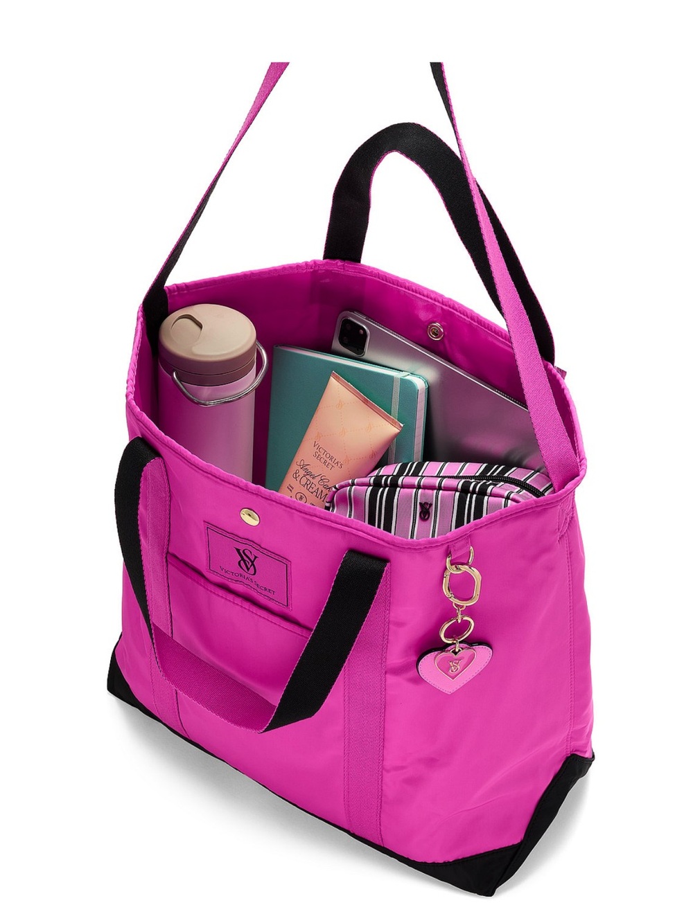Victoria's Secret Bright Pink Nylon Tote with Heart Charm